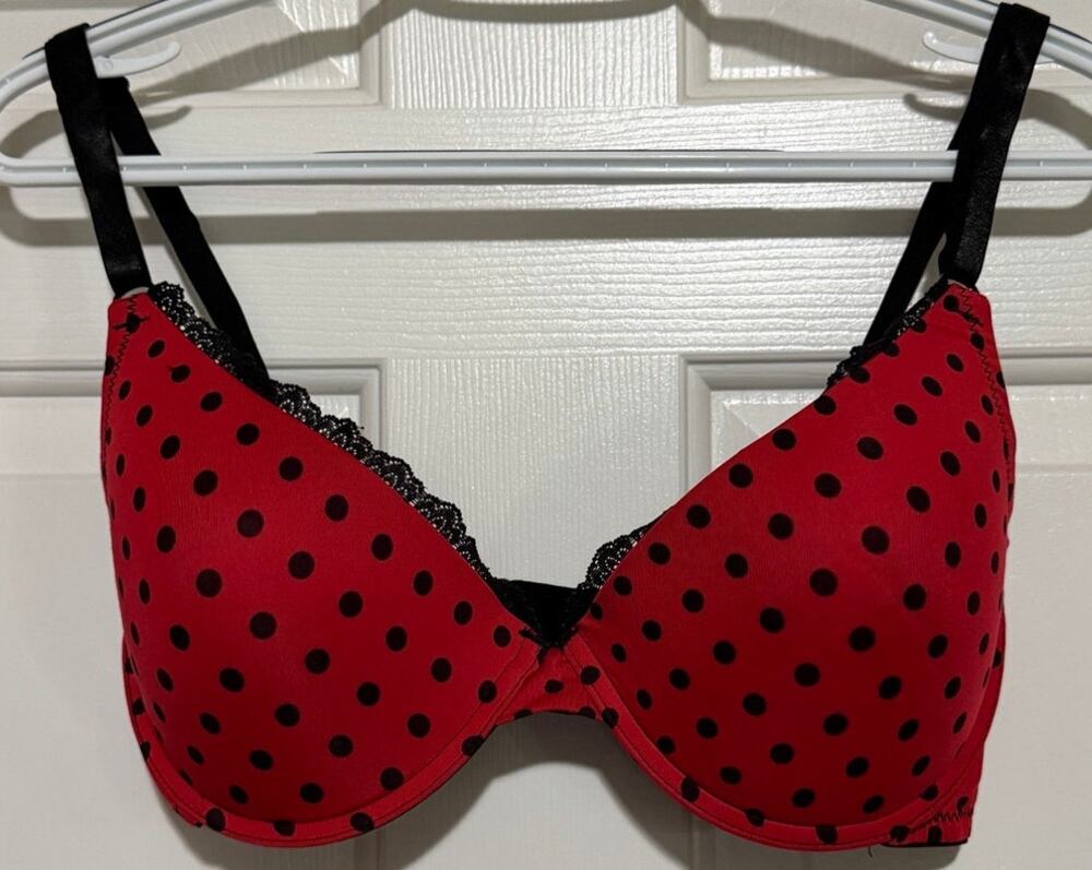 Smart & Sexy Women's Red Black Polka Dot Underwire Push Up Bra Size 36D/38C
